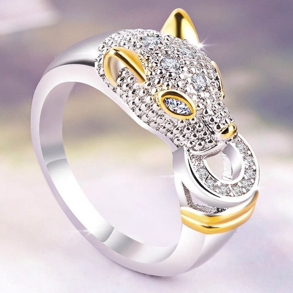 Silver‎ Gold Diamond Panther Cat Ring